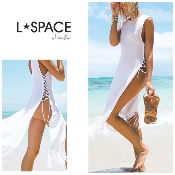 New. L*SPACE white fringe lace up cover up. Small. Retails$99 - Picture 1 of 14